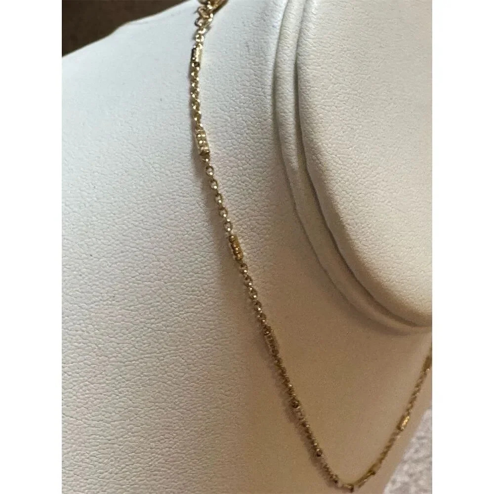 Dainty Gold-Tone Tube and Chain link Necklace 16” - Picture 9 of 14